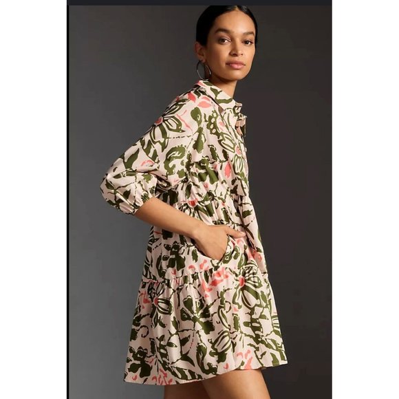 Maeve, shirt dress, mini Dresses & Skirts - Anthropologie Maeve The Bettina Tiered Mini Shirt Dress Pockets - Size XXS